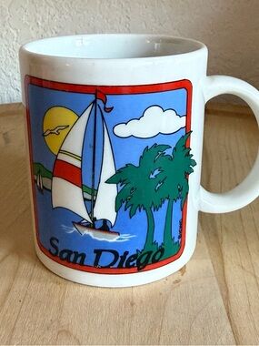 Vintage 80s San Diego Sailboat Travel Souvinr Novelty Coffee Mug